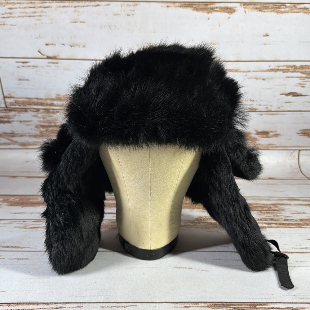 Mad Bomber Trapper Hat Black Dyed Rabbit Fur Winter Aviator Large Used